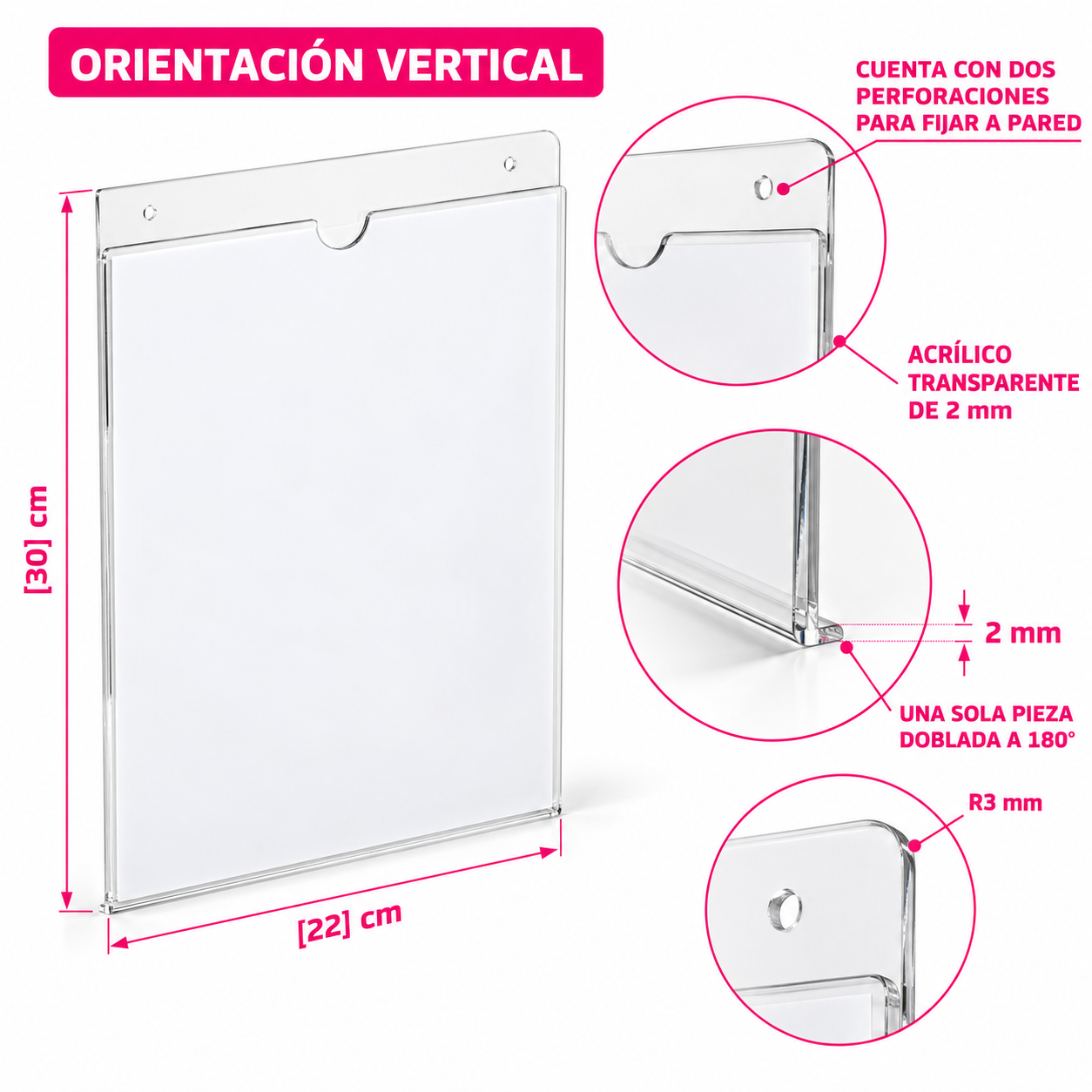Porta Hojas de Pared de Acrílico Transparente Carta 2 mm, Vertical / Horizontal, Paquete de 5 — miniatura 4
