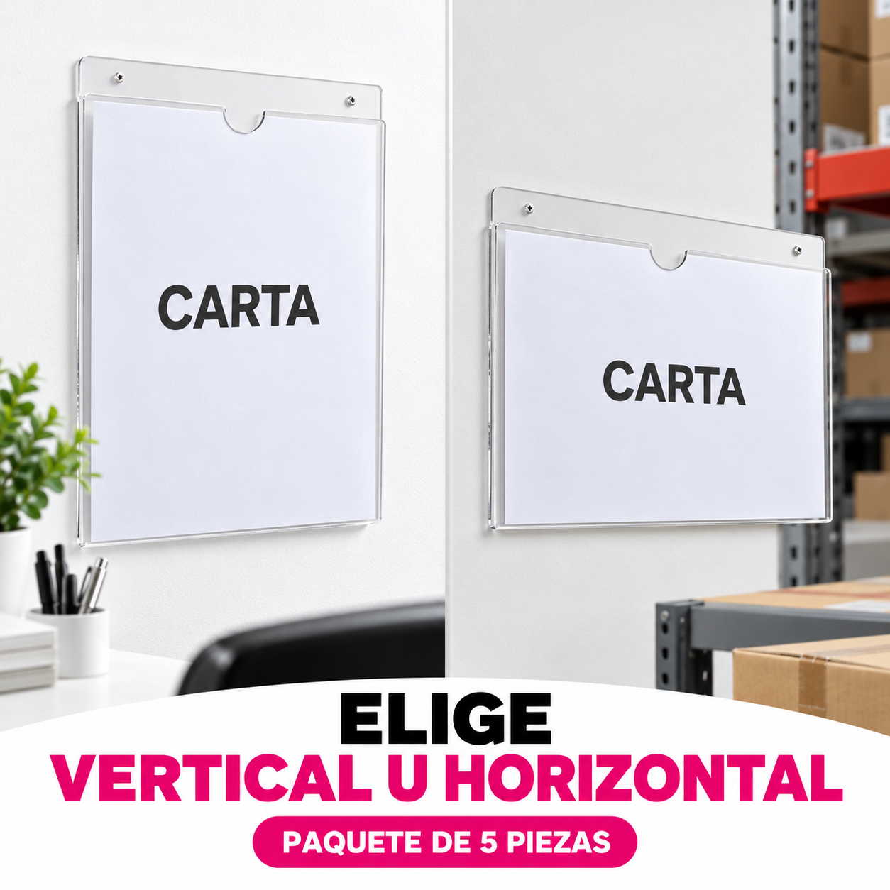 Porta Hojas de Pared de Acrílico Transparente Carta 2 mm, Vertical / Horizontal, Paquete de 5 — miniatura 3