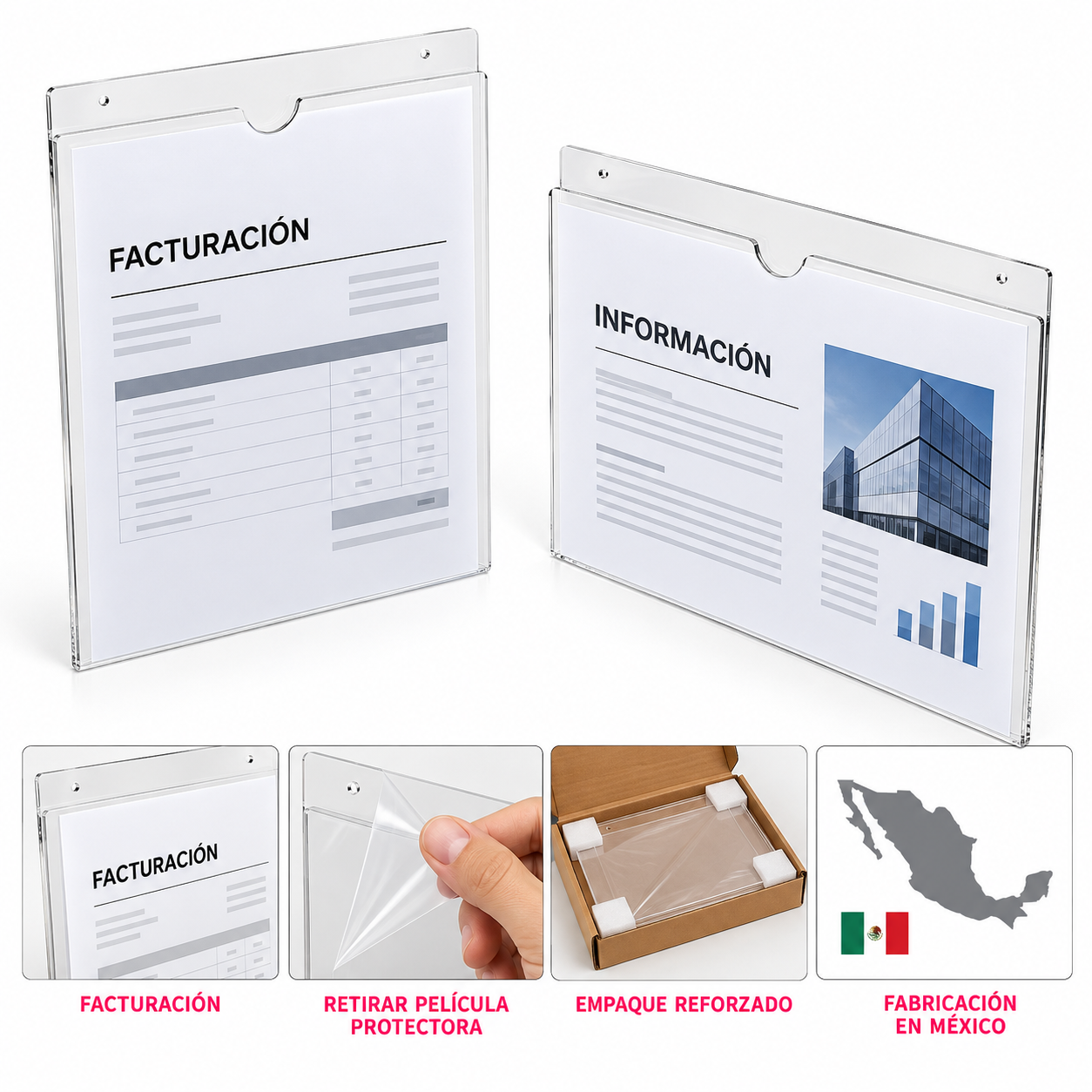 Porta Hojas de Pared de Acrílico Transparente Carta 2 mm, Vertical / Horizontal, Paquete de 5 — miniatura 6