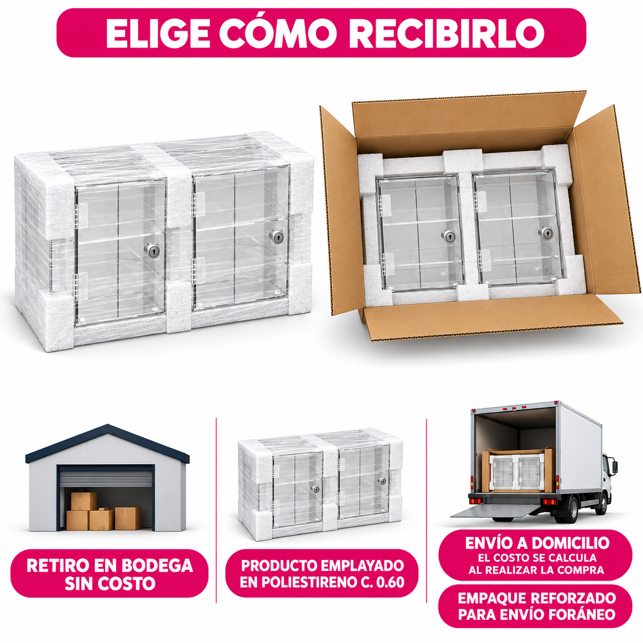 Paquete de 2 Vitrinas Torre de Acrílico Transparente 3 mm con Chapa · 15 × 15 × 40 cm — miniatura 5