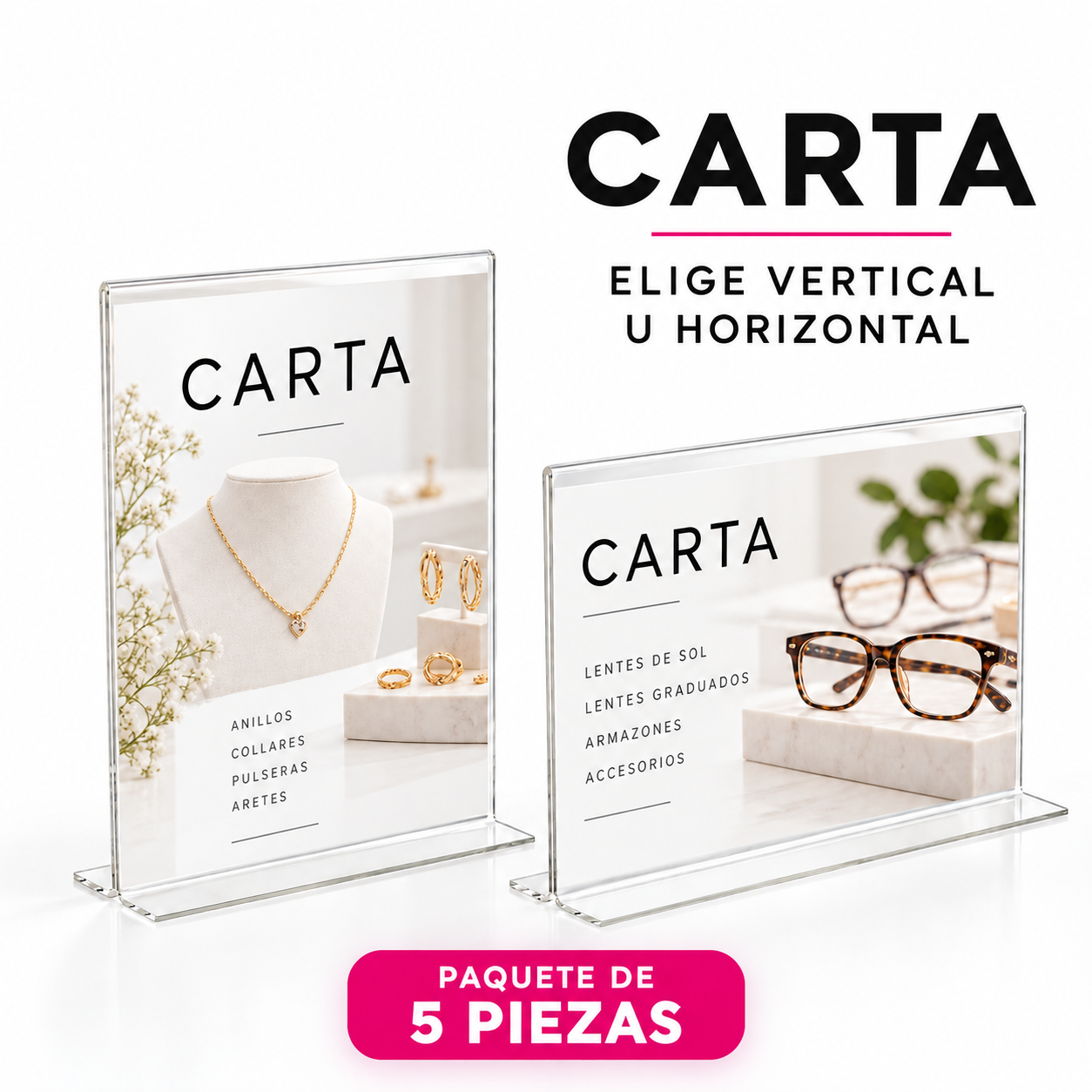 Porta Menú / Porta Hojas de Acrílico Transparente Doble Vista 2 mm Tamaño Carta · Paquete de 5 — miniatura 5