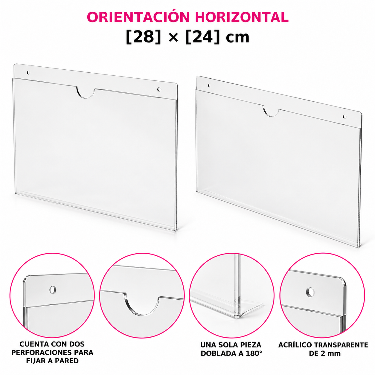 Porta Hojas de Pared de Acrílico Transparente Carta 2 mm, Vertical / Horizontal, Paquete de 5 — miniatura 5